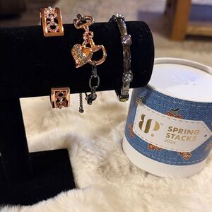 Rose Gold Heart Charm & Hematite Link Bracelet Set